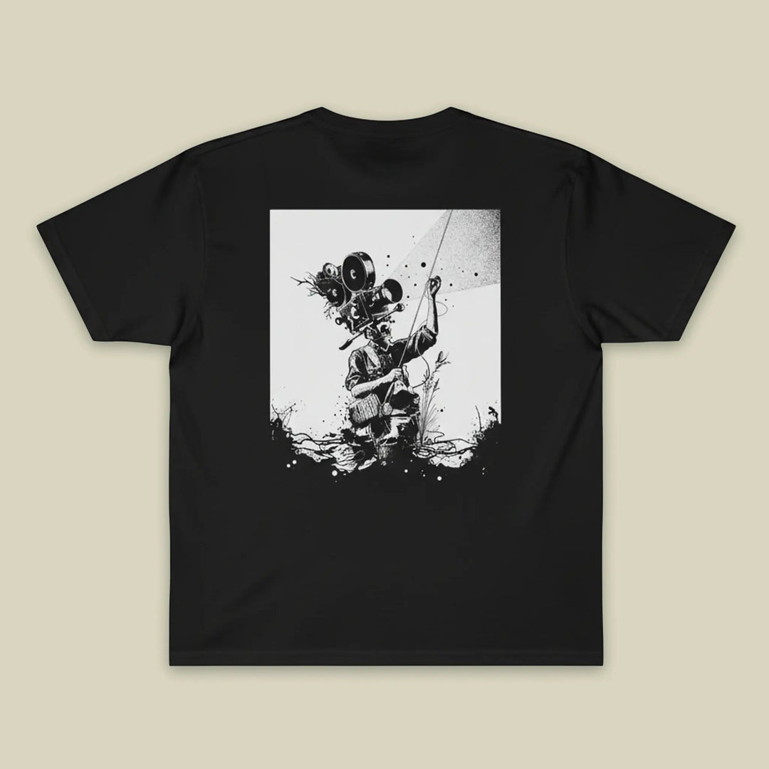 T-shirt Wild Fish Film Festiwal Wild Fish Stories - czarny t-shirt z nadrukiem wędkarz widok z tyłu